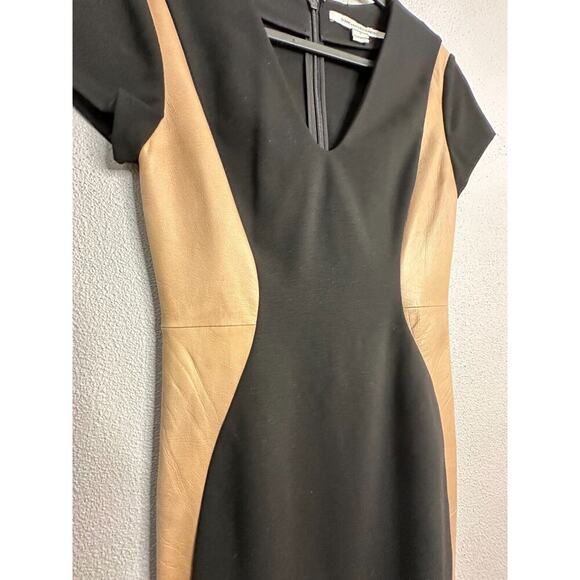 Diane von Furstenberg Black and Tan Leather Mosaic4 Women's Dress Size 2 - Picture 4 of 16